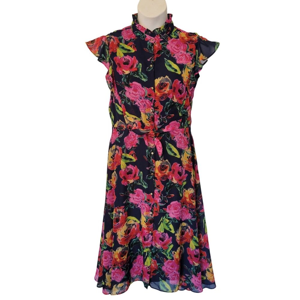 Julia Jordan Floral Dress 12 High‎ Neck Modest A Line Midi Summer Party